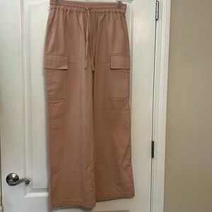 Blush pink cargos soft cotton pants with elastic waist and working drawstring